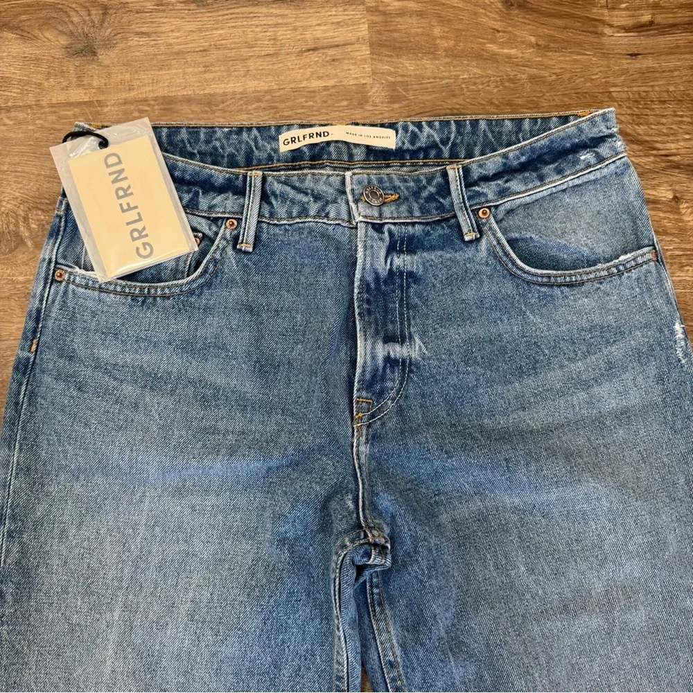 GRLFRND Hailey Low Rise Slim Boot Light Vintage Wash Split Hem Flare Jeans Sz 28